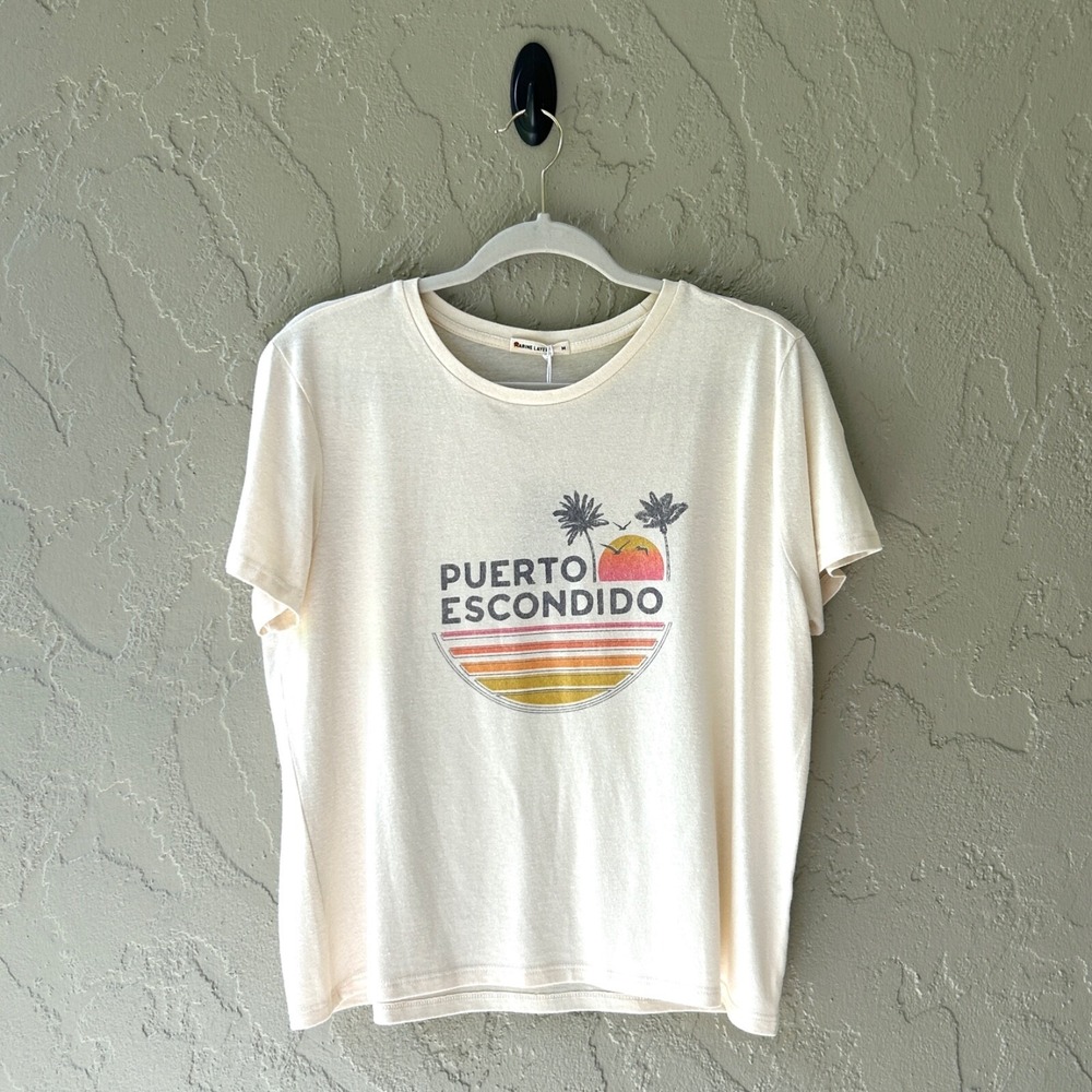 Marine Layer Women's Medium Yellow Puerto Escondido Graphic Crop T-Shirt NWT - Picture 3 of 14